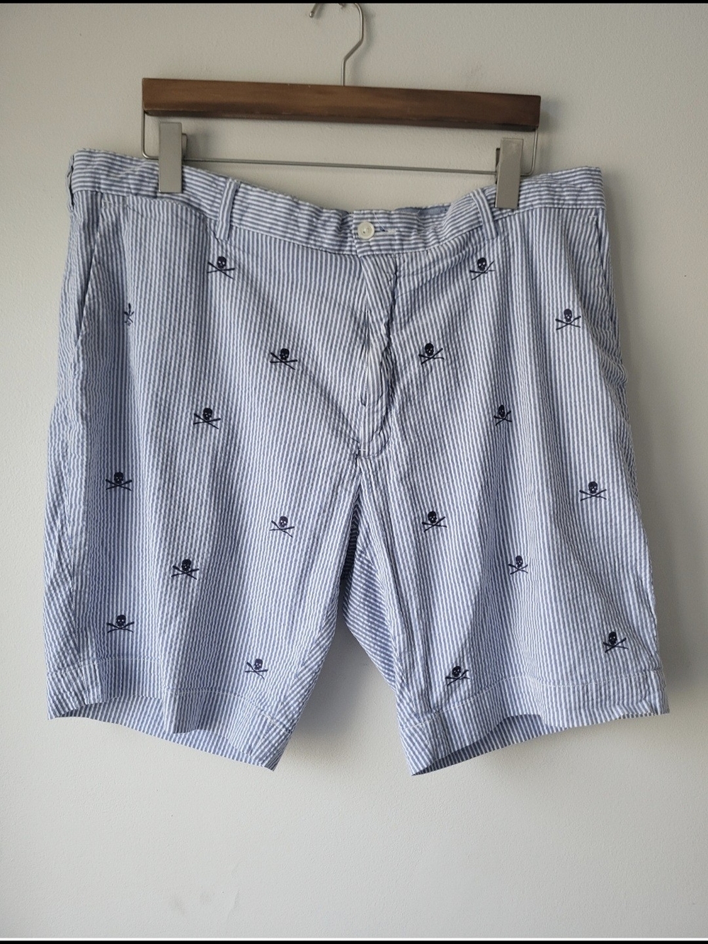 Polo by Ralph Lauren Blue and White Striped Preppy Skull Embroidered Shorts